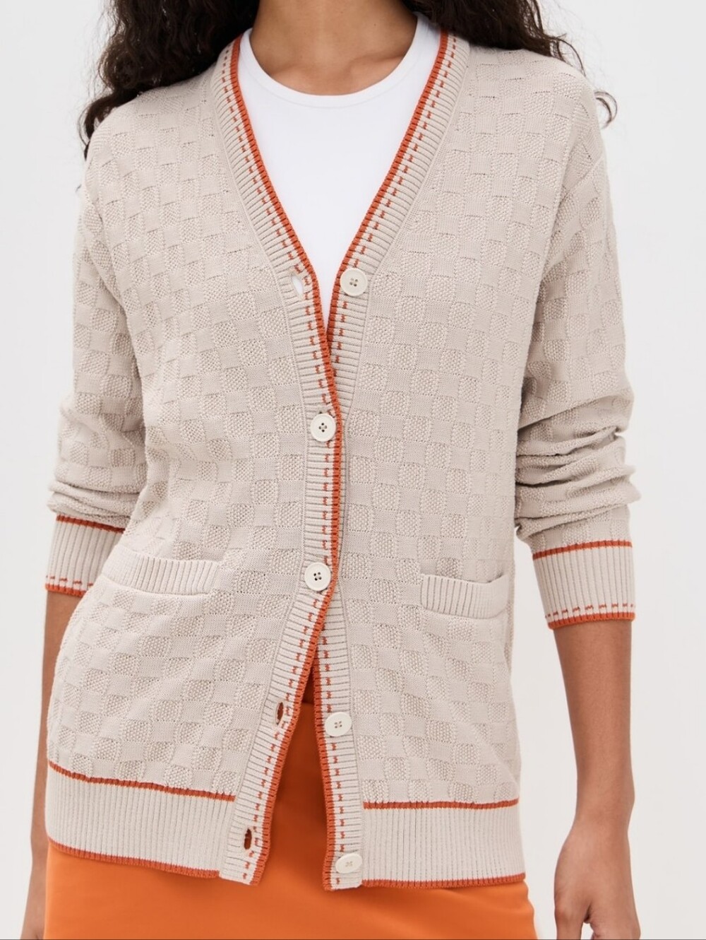 RHONE NWT Birdie Oversize Cardigan with Orange Contrast Trim Sz Medium $138